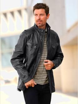 Veste en cuir look sportif, couleur gris, taille 60, marque Marco Donati - Witt