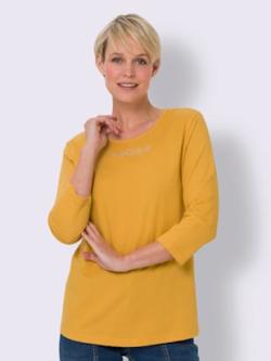 T-shirt à manches 3/4 petites pierres fantaisie sur l'encolure, couleur jaune, taille 50 - Witt
