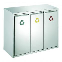 Poubelle de tri sélectif 24 L triple compartiments en inox