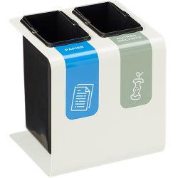 Poubelle tri sélectif 2 bacs en métal blanc avec stickers Tribu 2 x 15 L