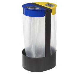 Poubelle tri sélectif double flux support sac vigipirate Rossignol Citwin Premium 2 x 75L Bleu / Jaune