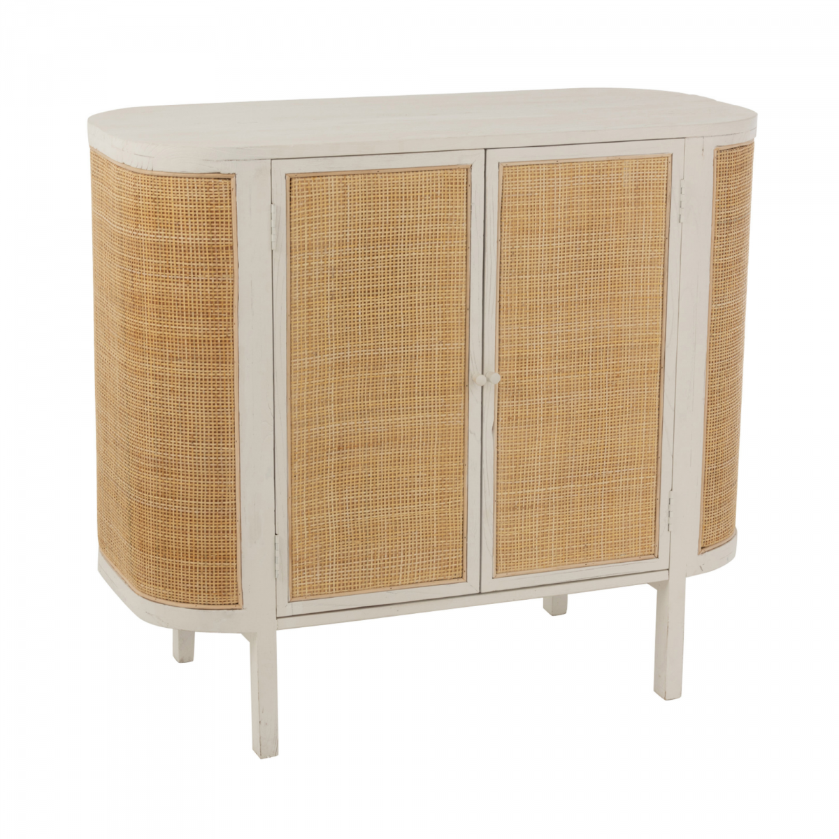 Promo Buffet 2 portes en cannage et bois blanc DAISY - MeublesEtDesign.com
