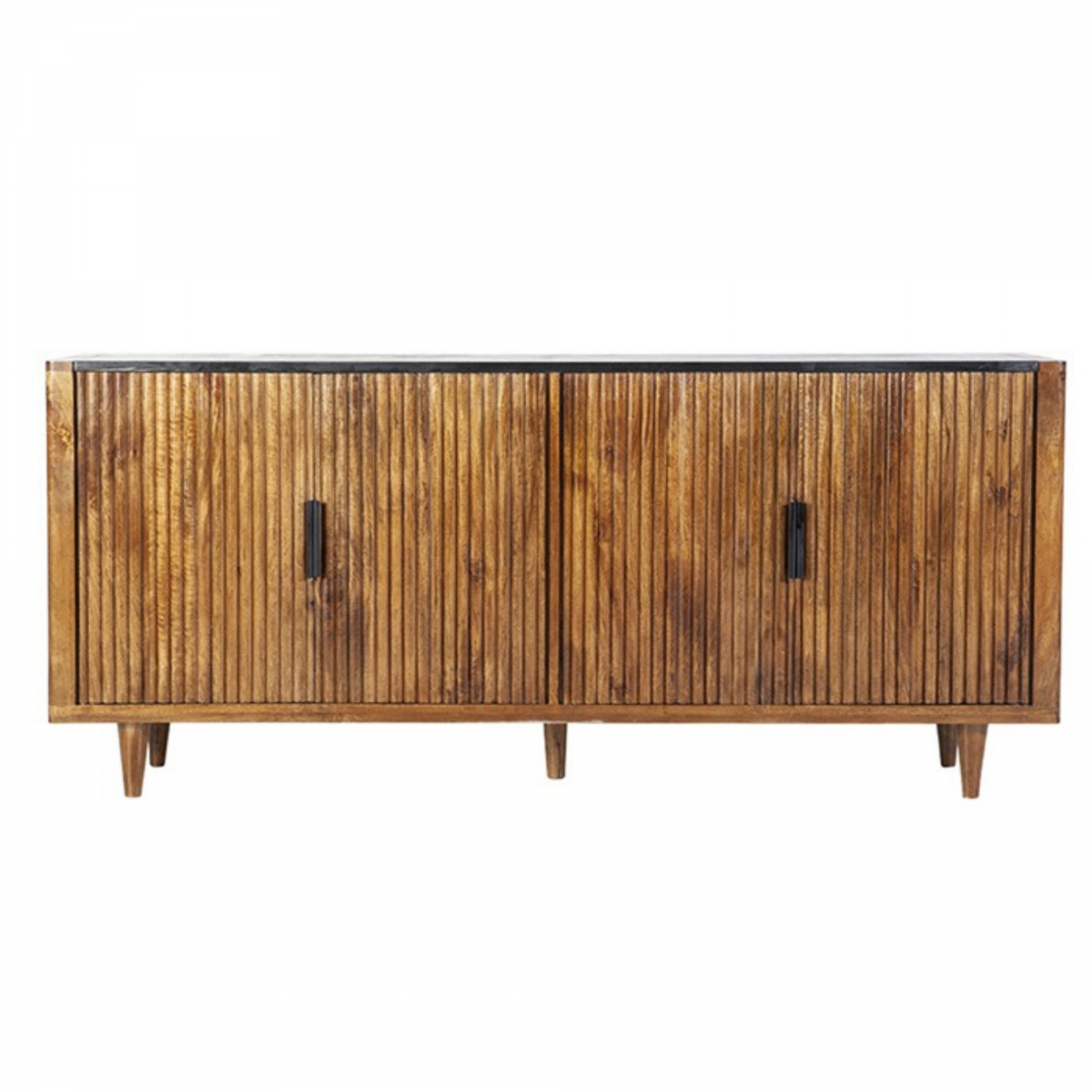 Promo Buffet bas 85x191cm 4 portes en bois naturel et marbre TICTO - MeublesEtDesign.com