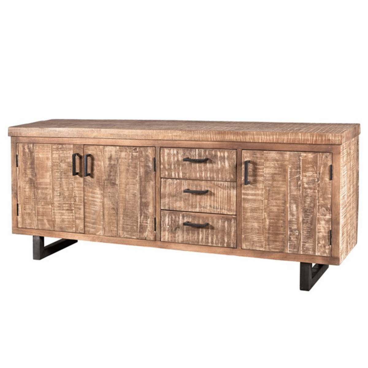 Promo Buffet bas enfilade 3 portes 3 tiroirs bois et métal DOUDI - MeublesEtDesign.com