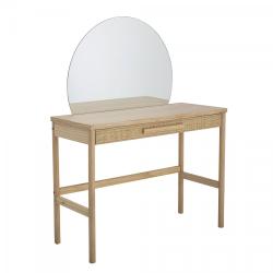 Bloomingville - Coiffeuse 1 tiroir avec miroir rond en bois HORTENSE - MeublesEtDesign.com