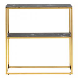 PROMO Console 2 plateaux en verre dépoli effet marbre et métal doré AMINA MEUBLES & DESIGN