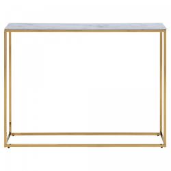 Promo Console en verre dépoli effet marbre blanc et métal doré AMINA - MeublesEtDesign.com