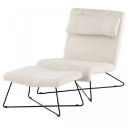 Promo Fauteuil en tissu bouclé blanc avec repose-pieds KEEN - MeublesEtDesign.com