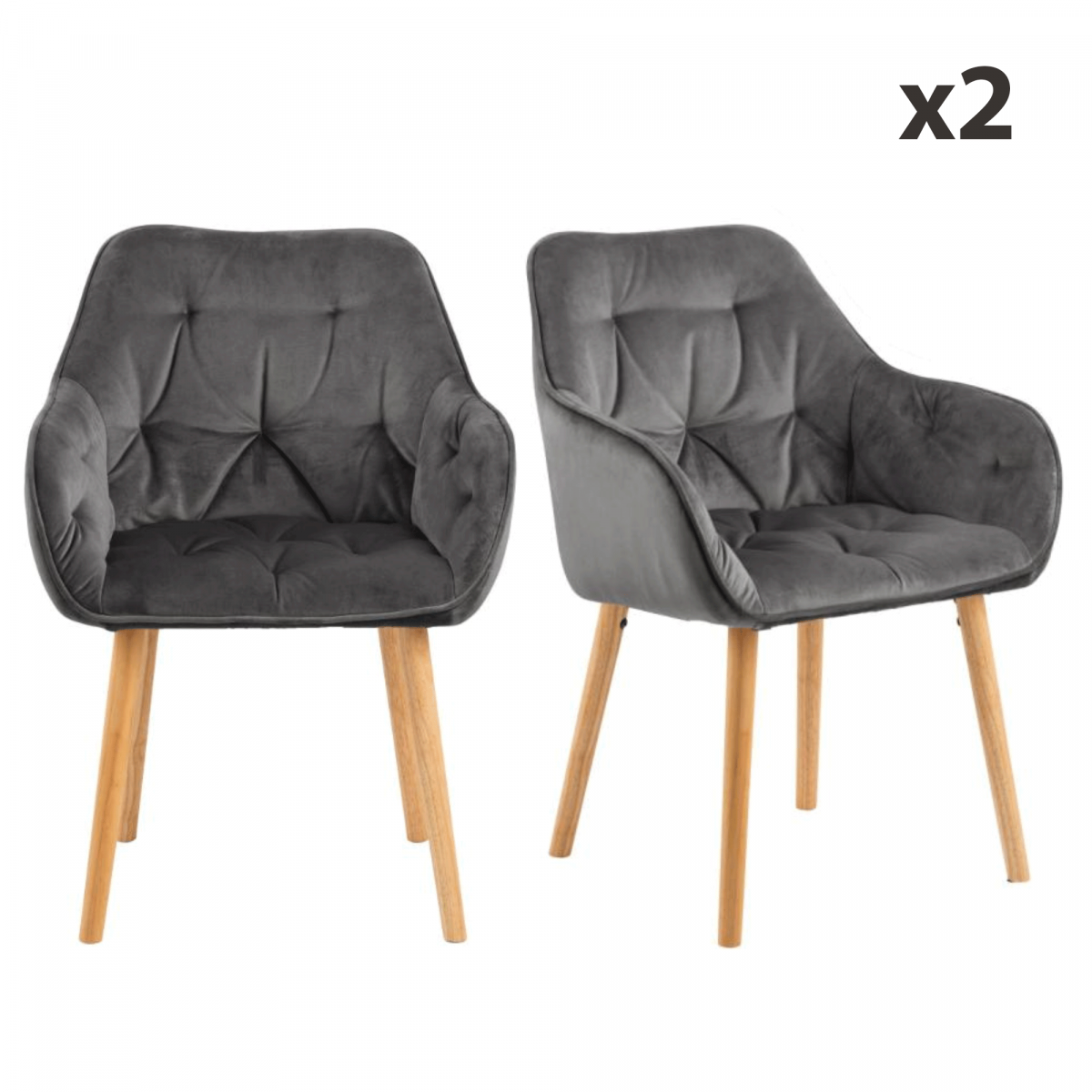 PROMO Lot de 2 chaises en velours pieds bois BROKEN MEUBLES & DESIGN