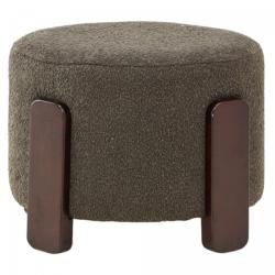 Promo Pouf moderne en tissu bouclé et bois foncé CODY - MeublesEtDesign.com
