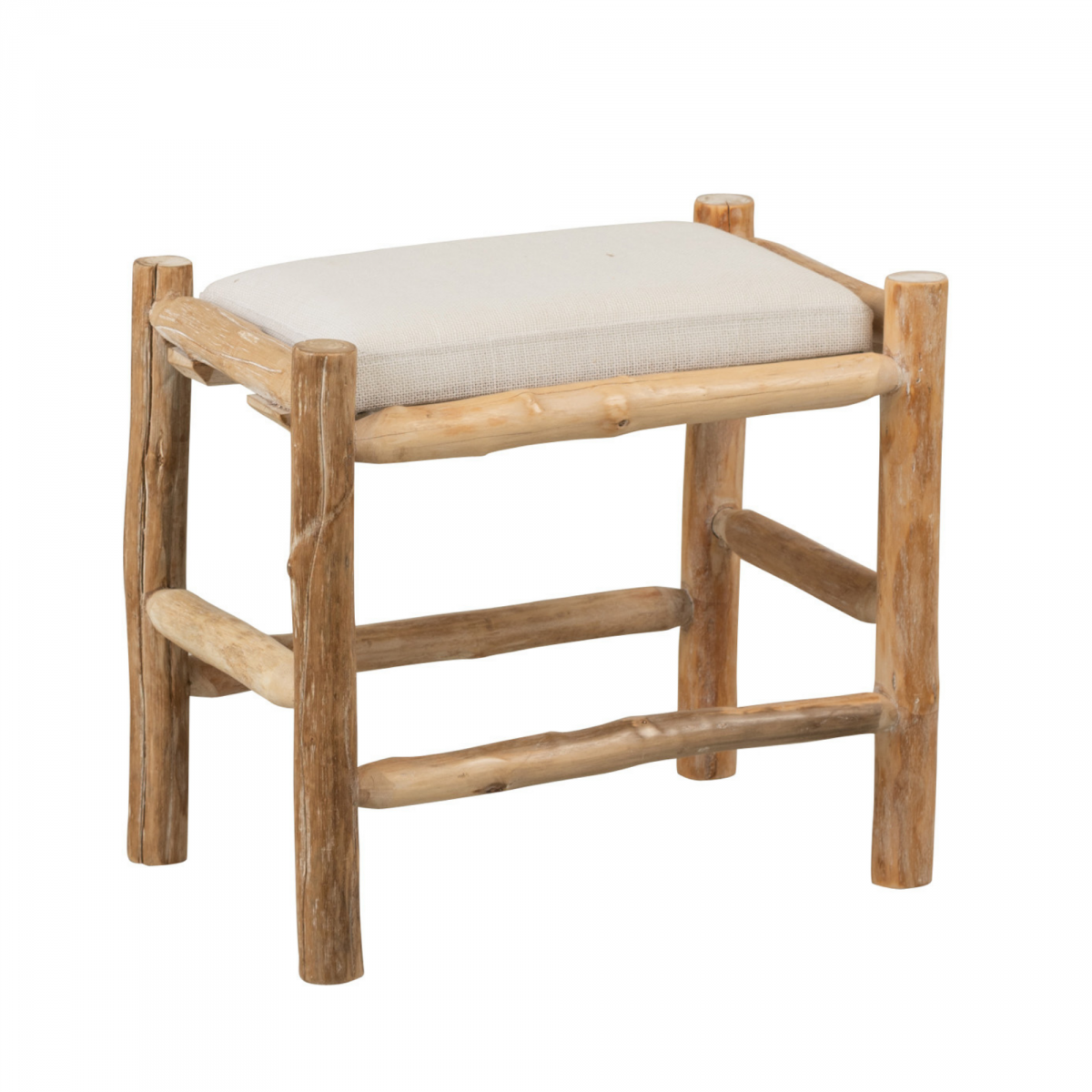 PROMO Tabouret bas bohème 45cm bois naturel avec coussin WODY MEUBLES & DESIGN