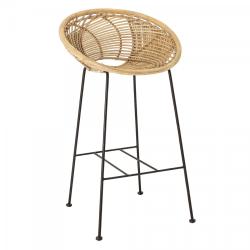 Bloomingville - Tabouret de bar contemporain en rotin et métal RATTON - MeublesEtDesign.com