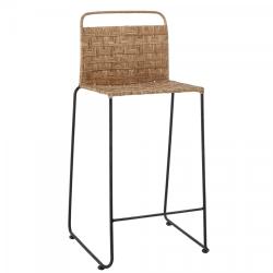 Bloomingville - Tabouret de bar design en rotin et métal NEFERTITI - MeublesEtDesign.com