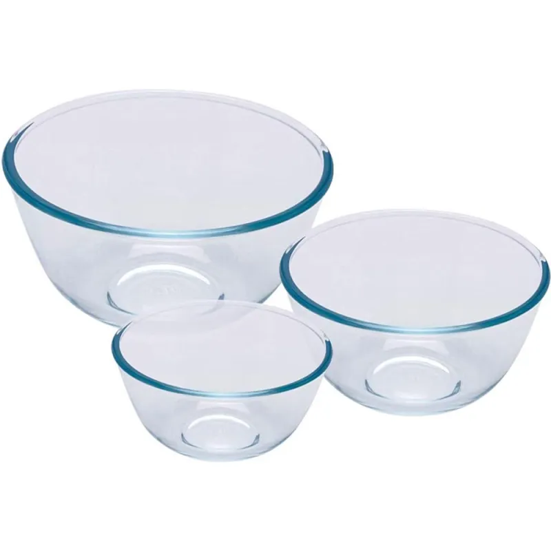 3 Bols verre borosilicaté 0,5-1-2L Ø 14-17-21cm - Pyrex