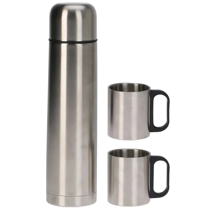 Bouteille isolante acier inox 1L 8x31,7cm + 2 tasses 180ml - Ducatillon