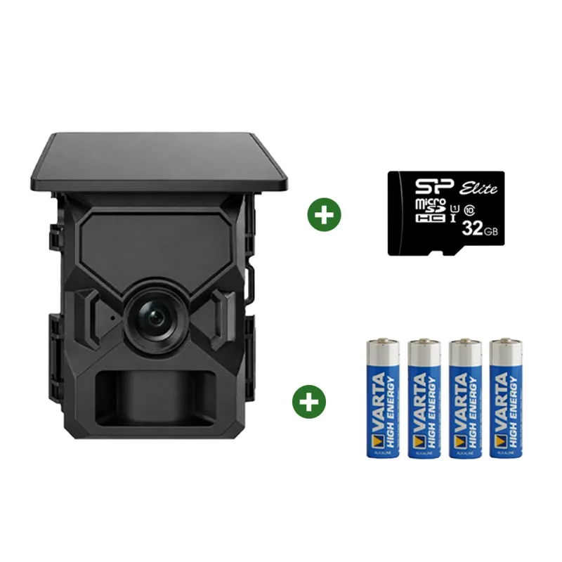Caméra Solaire 4K avec Écran IPS 2 Pouces + 4 piles + 1 carte SD 32Go - Ducatillon