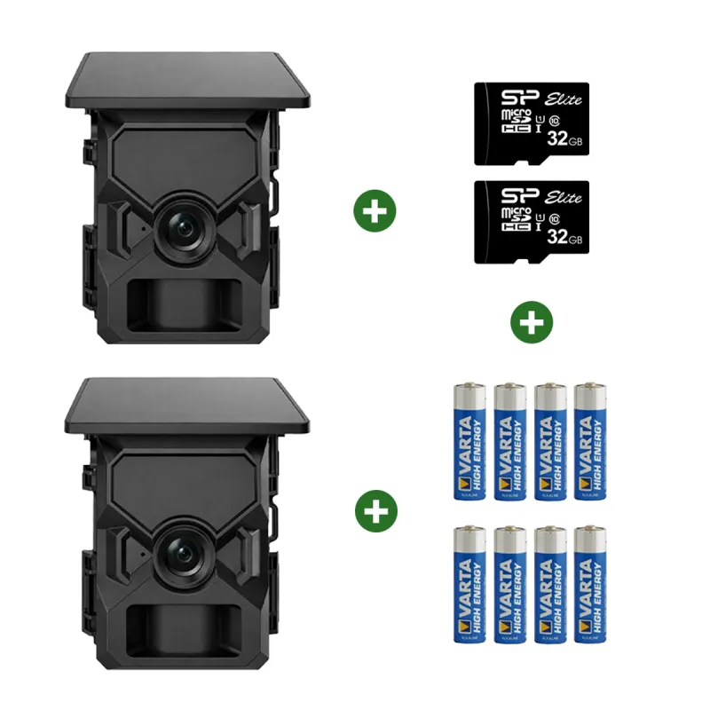 Caméra Solaire 4K avec Écran IPS 2 Pouces + 8 piles + 2 cartes SD 32Go - Ducatillon