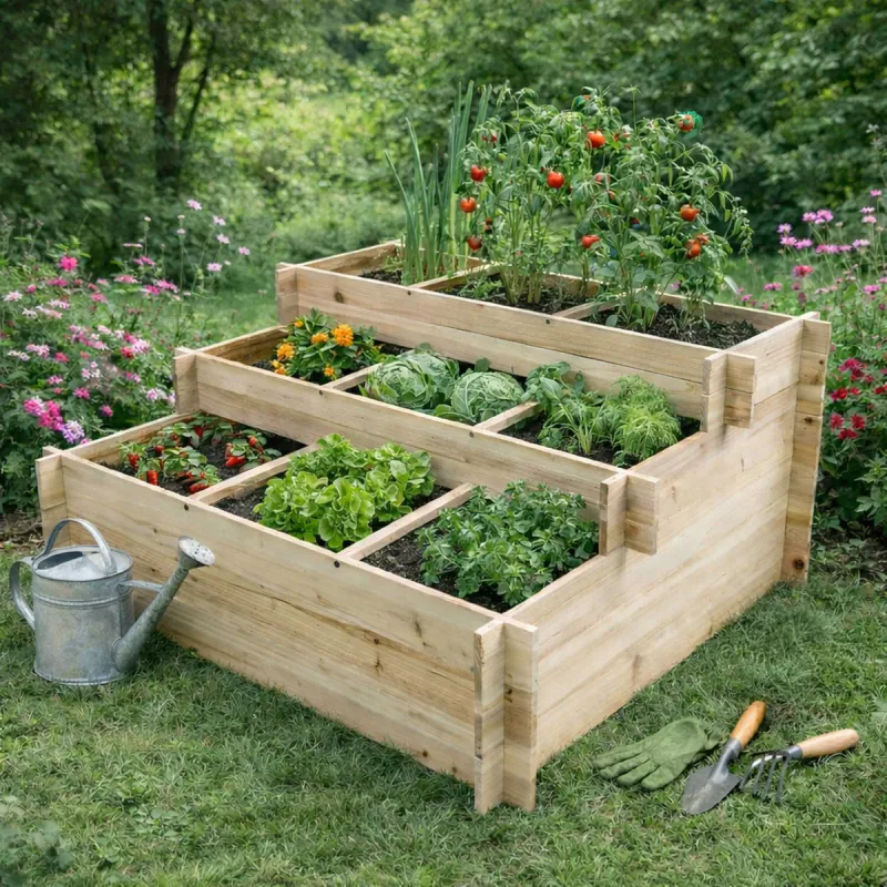 Carré potager Bois 3 niveaux 120 x 100 x 54 cm - Ducatillon