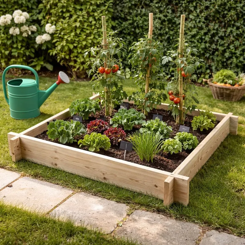Carré potager bois avec géotextile 80 x 80 x 10 cm - Ducatillon