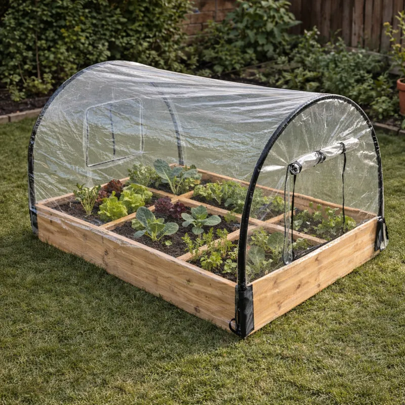 Carré potager bois avec housse PVC 115 x 80 x 54 cm - Ducatillon