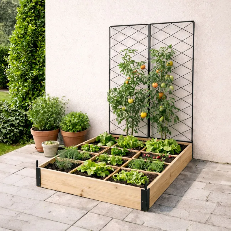 Carré potager bois avec treillis 115 x 80 x 128 cm - Ducatillon