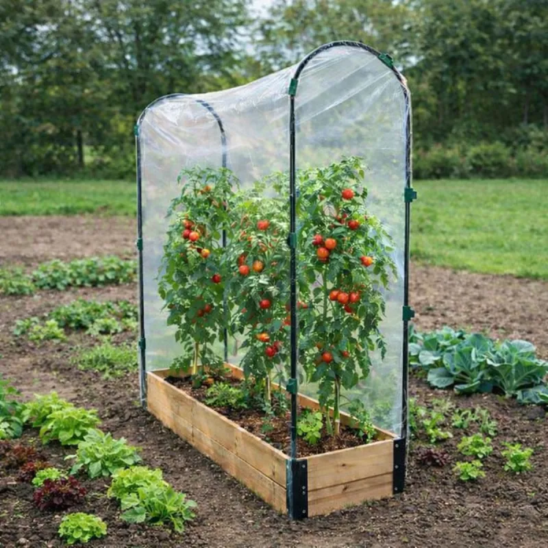 Carré potager tomate en bois de sapin avec housse PVC - 115x30x120cm - Ducatillon