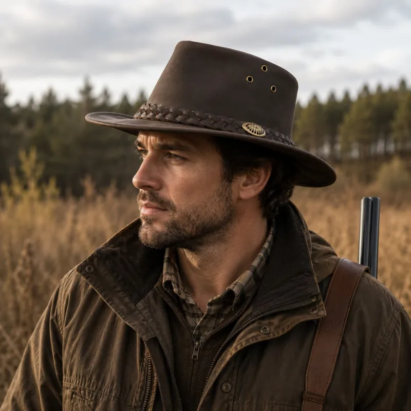 Chapeau chasse souple imperméable cuir velour marron 57 à 60 - Taille 59 - TeamWood