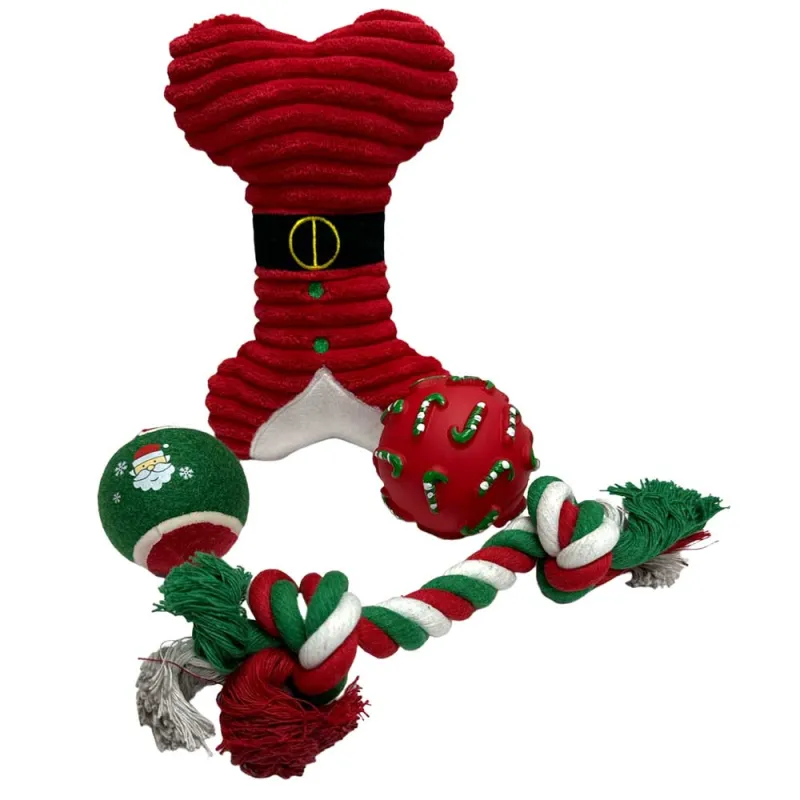 Coffret jouets de Noël pour chien – Peluches, boules et corde - Ducatillon