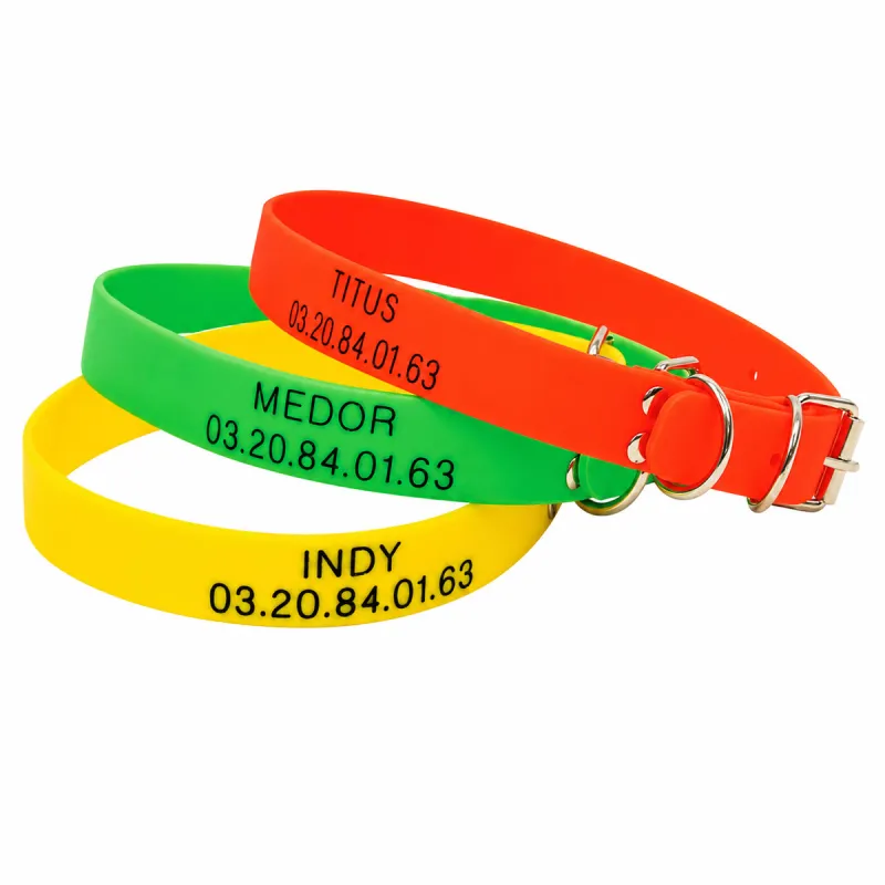 Collier à graver dans la masse PVC 60 X 2,5cm 3 couleurs ajustable - Couleur Vert fluo - Ducatillon