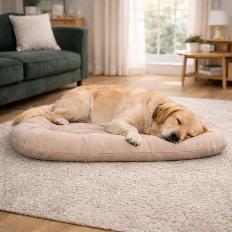 Coussin velvet antidérapant taupe 90x65 cm pour chien - Ducatillon