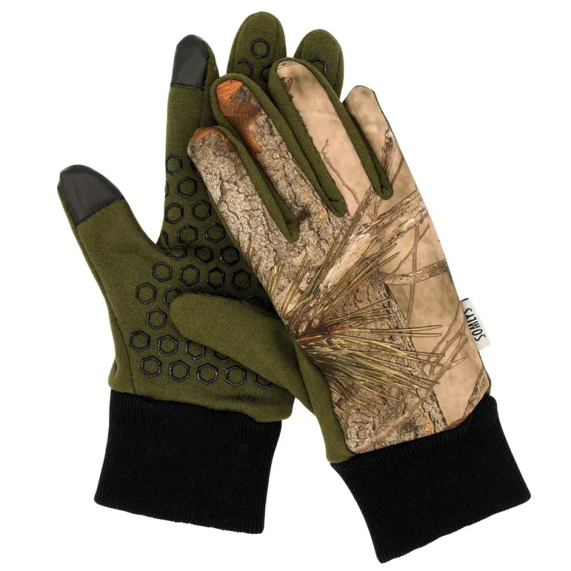 Gants anti-glisse déperlant polyester camo forest kaki 8 et 9 - Taille Taille 8 - Somlys