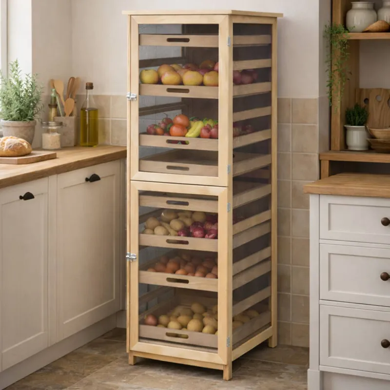 Garde-manger Masy 240 en hêtre, 6 tiroirs, hauteur 150 cm - Ducatillon