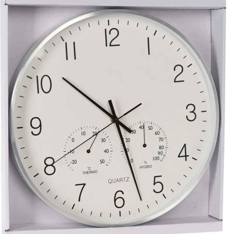 Horloge murale 3 cadrans aluminium Heure, température, hygrométrie - Ducatillon