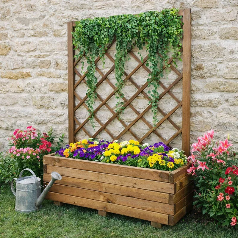 Jardinière bois autoclave classe 3 avec treillis 90x31x140cm - Ducatillon