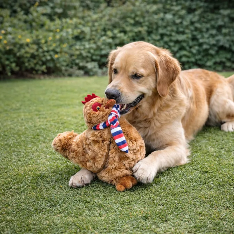 Jouet pour chien en forme de poule avec écharpe - Gris ou Marron - Ducatillon