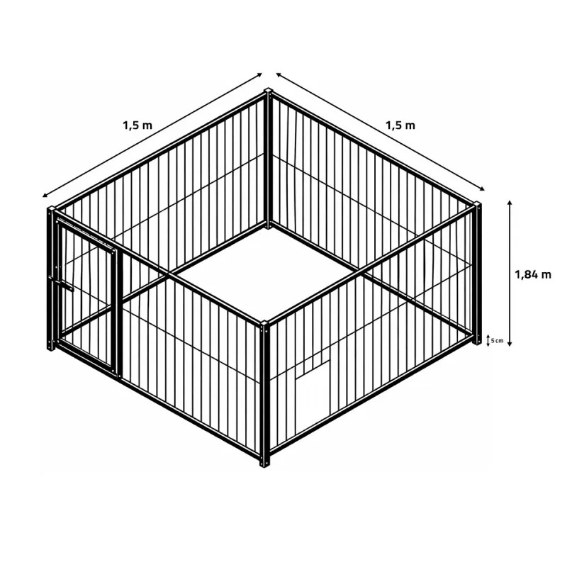 Kit chenil barreaux carré 1,50 x 1,50 m avec ouverture - Ducatillon