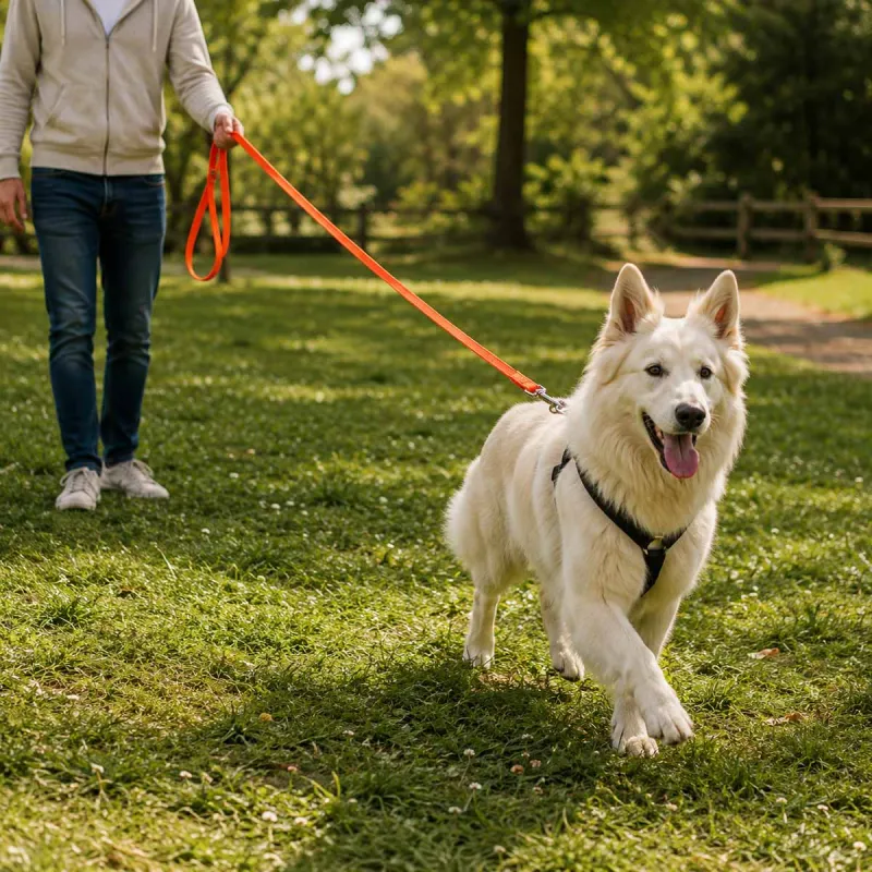 Laisse chien 1,50 m orange largueur 25 mm - Ducatillon