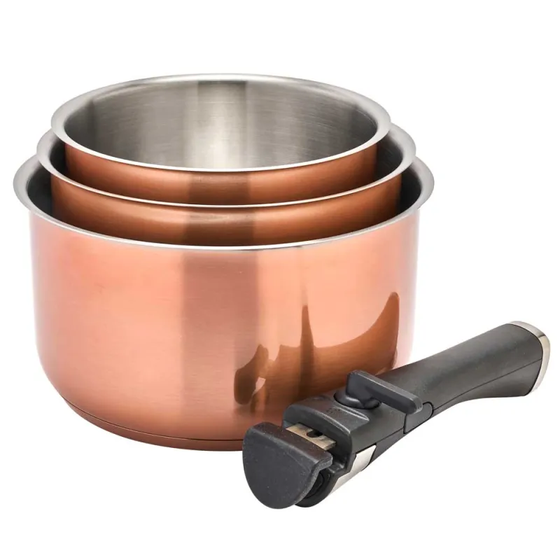 Lot 3 casseroles inox 18/10 colorées 16-18-20cm + poignée - Pradel France