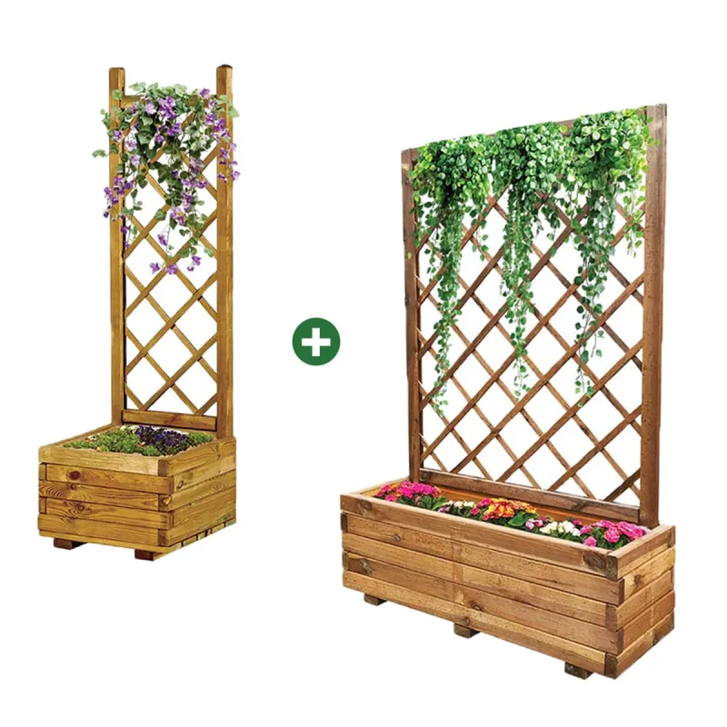 Lot de 2 Jardinières avec treillis en bois autoclave - Ducatillon