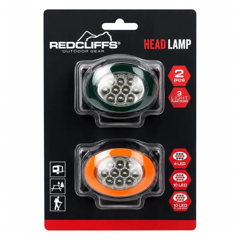 Lot de 2 Lampes Frontales REDCLIFFS - Éclairage LED Réglable Jaune/Vert - Ducatillon