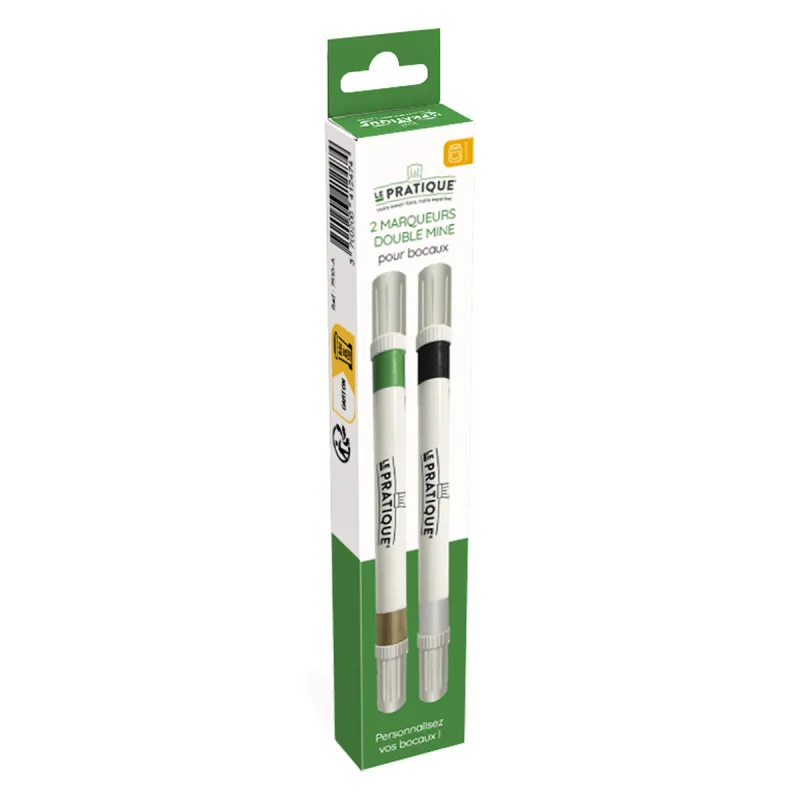 Lot de 2 Marqueurs Double Mines pour Bocaux - Noir/Blanc & Vert/Doré - Le Pratique