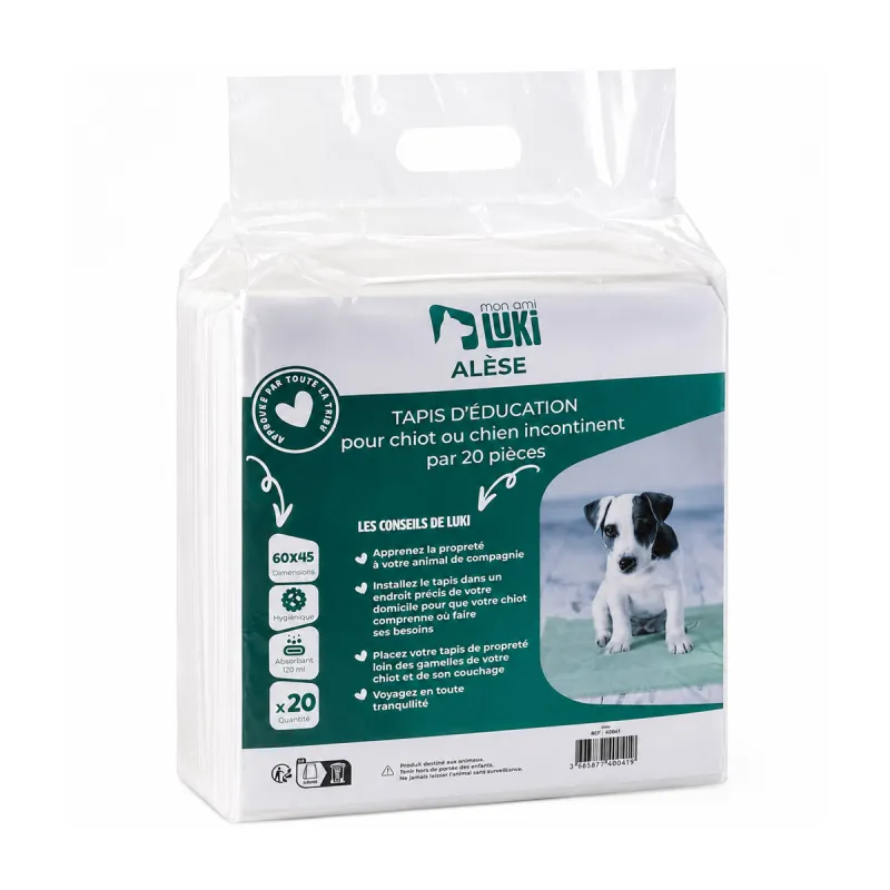 Lot de 20 tapis d'éducation absorbants pour chien - 60x45 cm - Ducatillon