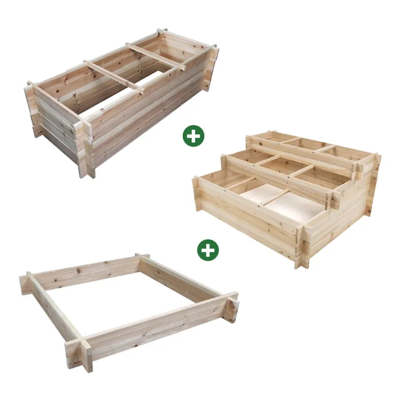 Lot de 3 carrés potager bois de sapin avec géotextile - Ducatillon