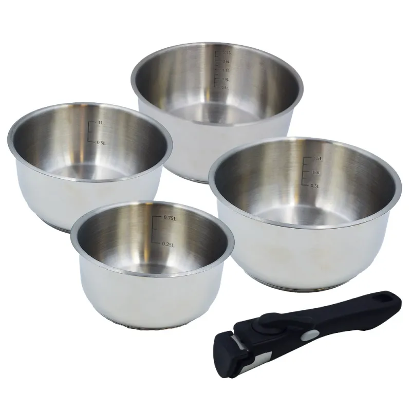 Lot de 4 casseroles inox à manche amovible 14/16/18/20 cm - Baumalu