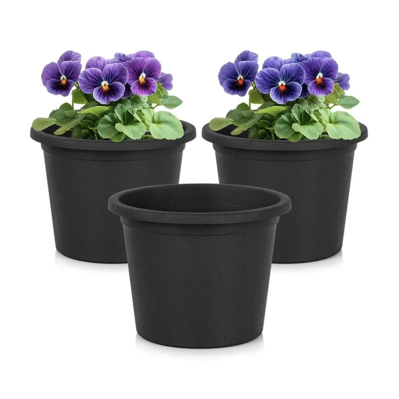 Lot de 4 Pots de Fleur Ronds Ø15xH11 cm - Noir Écologique - Ducatillon