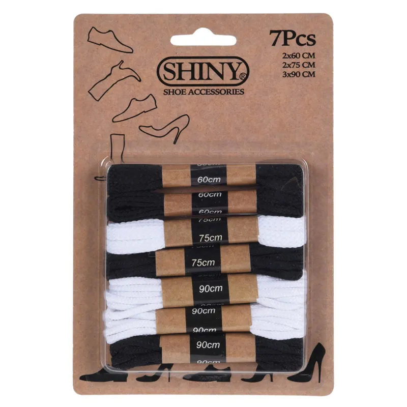 Lot de 7 paires de lacets en coton noir et blanc - Tailles variées - Ducatillon