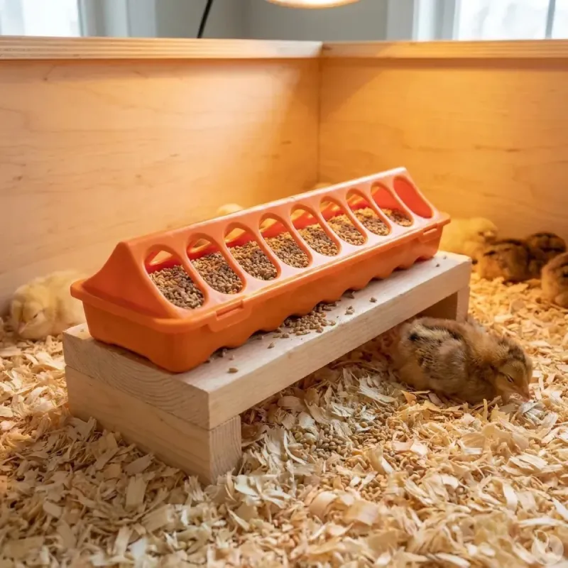 Mangeoire linéaire à trous plastique 30 cm poussins et cailles - Orange GAUN