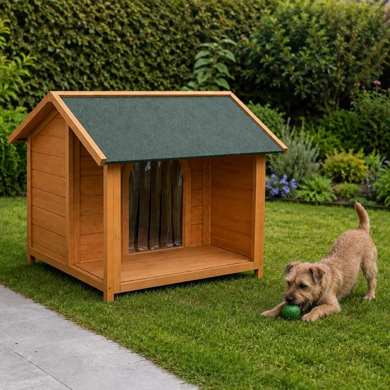 Niche en bois pour chien avec terrasse - Taille M - Ducatillon