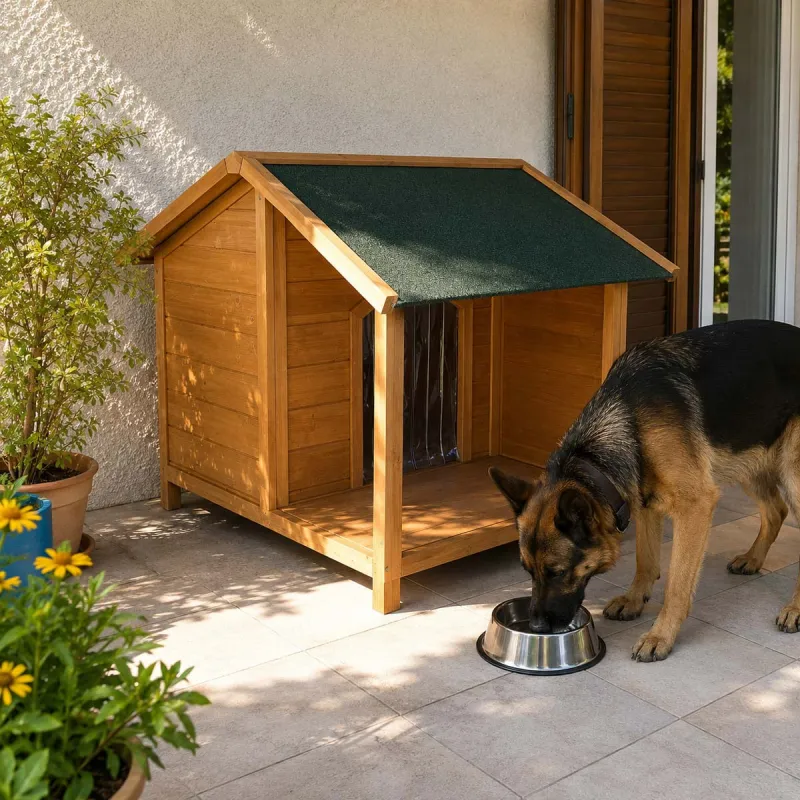 Niche en bois pour chien avec terrasse - Taille L - Ducatillon