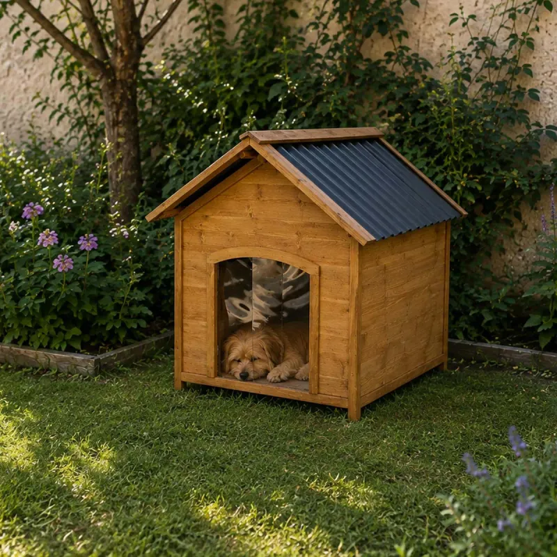 Niche en bois chalet pour chien - Taille S - Toit PVC - Ducatillon